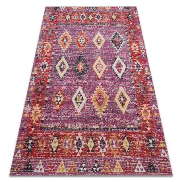 Modern matta MUNDO D7701 diamanter boho utomhus rosa / beige, 80x250 cm