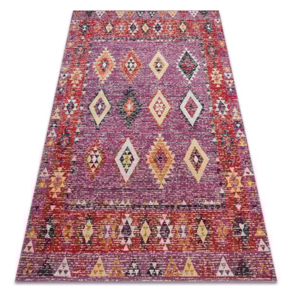 Modern matta MUNDO D7701 diamanter boho utomhus rosa / beige, 120x170 cm