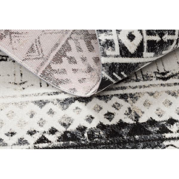 Moderne tæppe MUNDO E0592 etnisk boho udendørs beige / sort, 80x250 cm