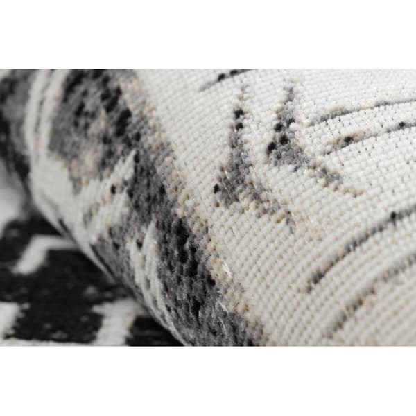 Moderne tæppe MUNDO E0592 etnisk boho udendørs beige / sort, 120x170 cm