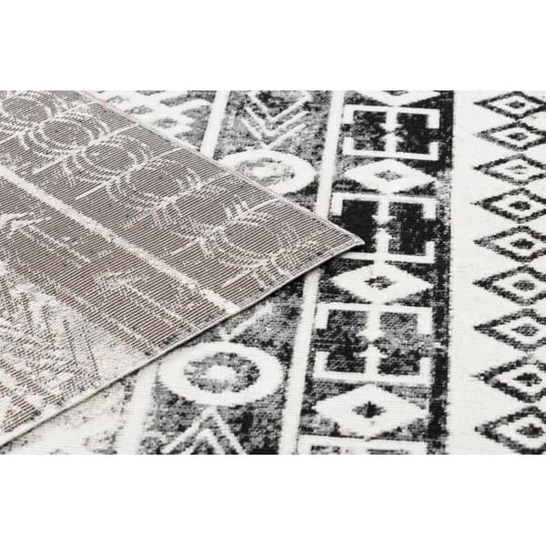 Moderne tæppe MUNDO E0592 etnisk boho udendørs beige / sort, 140x190 cm