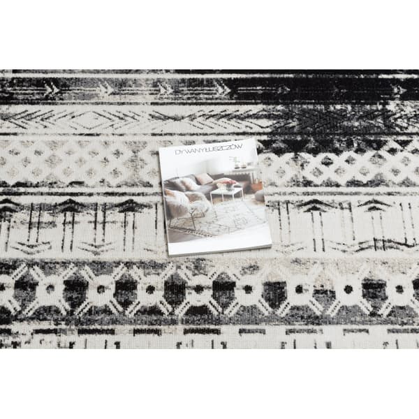 Modern matta MUNDO E0592 etnisk utomhus beige / svart, 200x290 cm