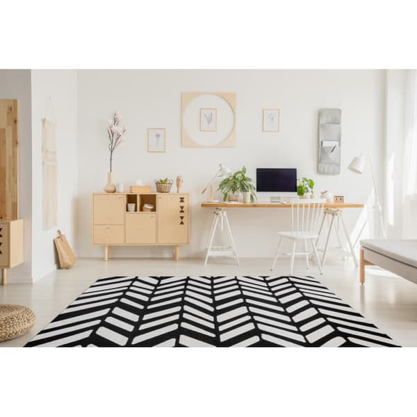 Modern matta MUNDO E0571 fiskbens utomhus beige / svart, 80x250 cm
