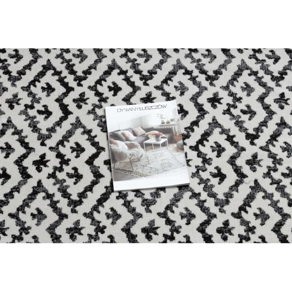 Moderne tæppe MUNDO E0621 geometrisk boho udendørs beige / sort, 120x170 cm