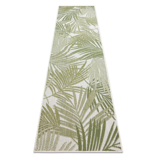Matta SISAL SION Löpare, Palmblad, tropiska 2837 Flat vävd ecru / grön, 60x250 cm
