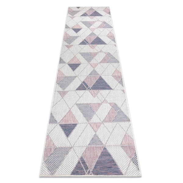 Matta SISAL SION Löpare Geometric, Triangles 3006 Flat vävd ecru / rosa, 70x300 cm
