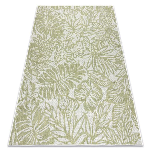 Matta SISAL SION Blad, tropiska 22128 Flat vävd ecru / grön, 160x220 cm