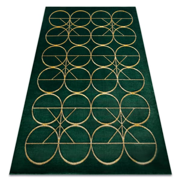 Exklusiv EMERALD Matta 1010 glamour, snygg cirklar flaska grön / guld, 140x190 cm