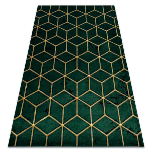 Exklusiv EMERALD Matta 1014 glamour, snygg kub flaska grön / guld, 160x220 cm