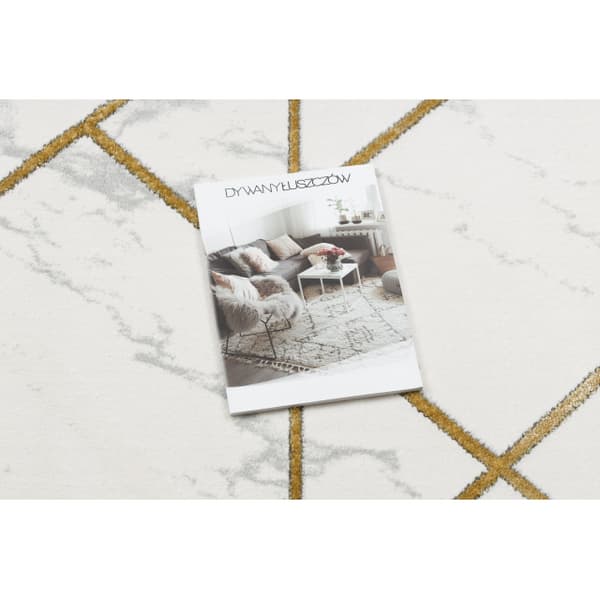 Exklusiv EMERALD Matta 1012 glamour, snygg geometrisk, marble kräm / guld, 80x150 cm