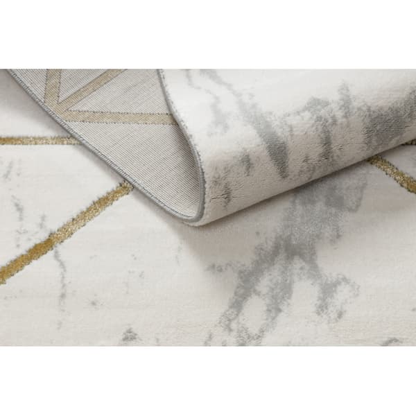 Exklusiv EMERALD Matta 1012 glamour, snygg geometrisk, marble kräm / guld, 180x270 cm