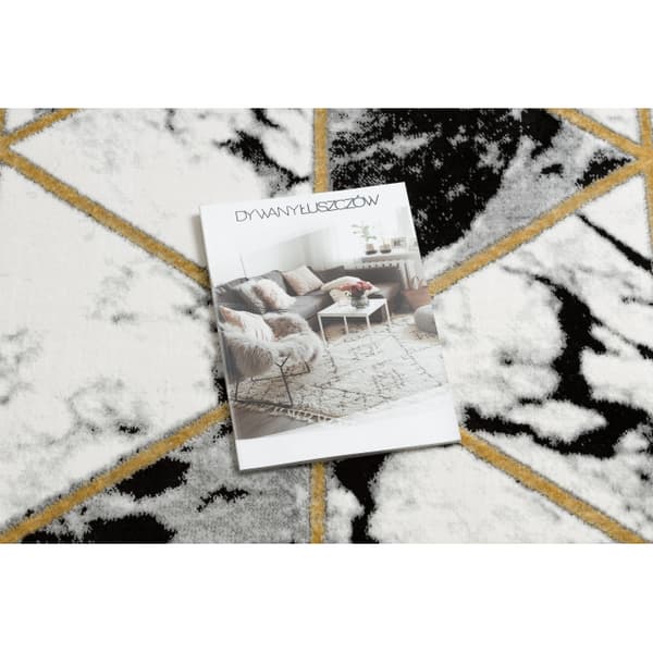 Exklusiv EMERALD Matta 1020 glamour, snygg marble, trianglar svart / guld, 120x170 cm