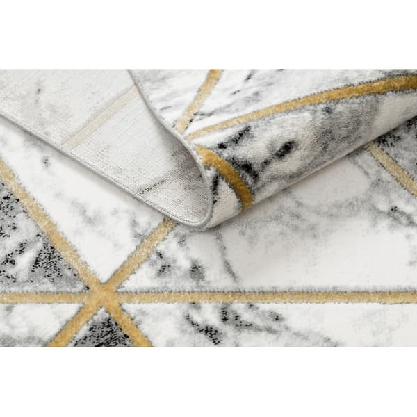Exklusiv EMERALD Matta 1020 glamour, snygg marble, trianglar svart / guld, 140x190 cm