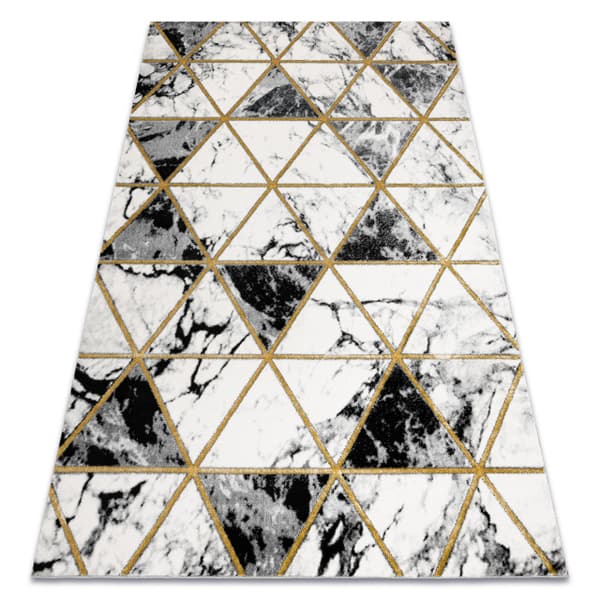 Exklusiv EMERALD Matta 1020 glamour, snygg marble, trianglar svart / guld, 180x270 cm
