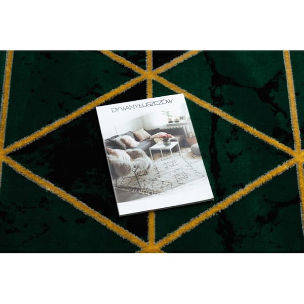 Exklusiv EMERALD Matta 1020 glamour, snygg marble, trianglar flaska grön / guld, 200x290 cm