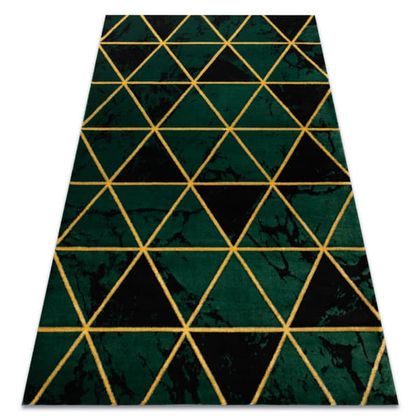 Exklusiv EMERALD Matta 1020 glamour, snygg marble, trianglar flaska grön / guld, 200x290 cm