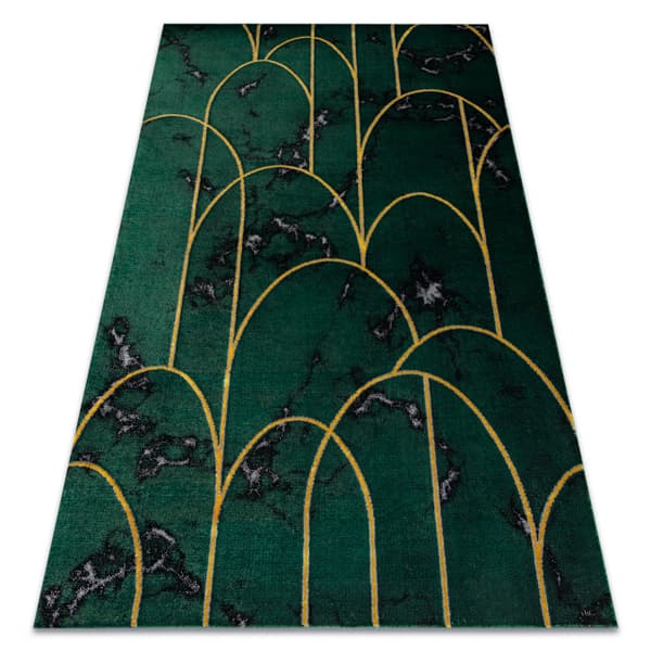 Tæppe EMERALD eksklusiv 1016 glamour, stilfuld art deco, marmor flaske grøn / guld, 160x220 cm