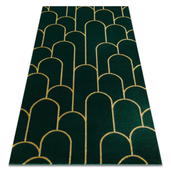 Exklusiv EMERALD Matta 1021 glamour, snygg art deco, flaska grön / guld, 140x190 cm
