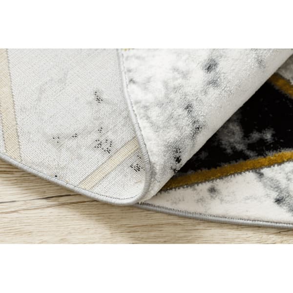 Exklusiv EMERALD Matta 1020 circle - glamour, snygg marble, trianglar svart / guld, cirkel 200 cm