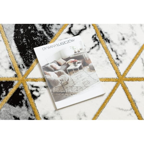 Exklusiv EMERALD Matta 1020 circle - glamour, snygg marble, trianglar svart / guld, cirkel 200 cm