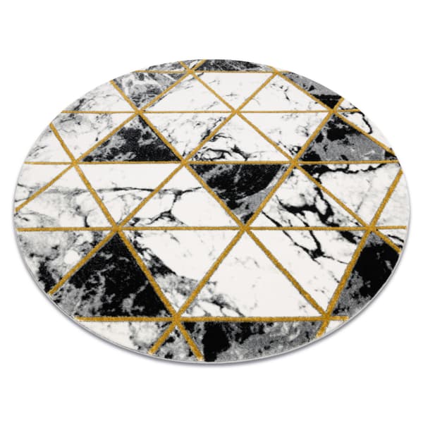 Exklusiv EMERALD Matta 1020 circle - glamour, snygg marble, trianglar svart / guld, cirkel 200 cm