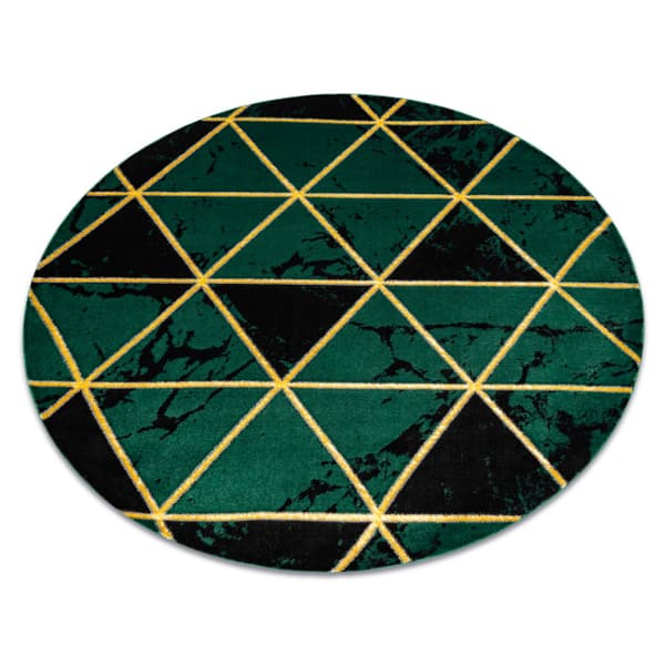Exklusiv EMERALD Matta 1020 circle - glamour, snygg marble, trianglar flaska grön / guld, cirkel 120 cm