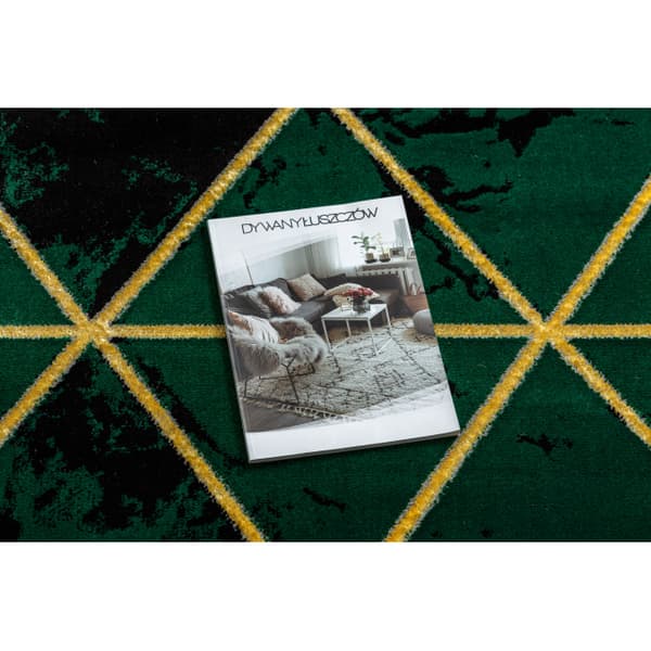 Exklusiv EMERALD Matta 1020 circle - glamour, snygg marble, trianglar flaska grön / guld, cirkel 160 cm