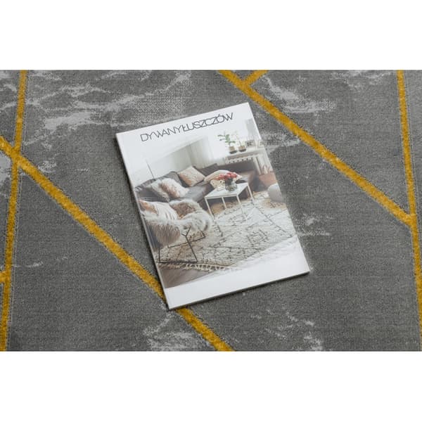 Exklusiv EMERALD Matta 1012 circle - glamour, snygg marble, geometrisk grå / guld, cirkel 200 cm