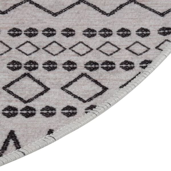 vidaXL Vaskbart teppe φ120 cm sklisikker svart og hvit