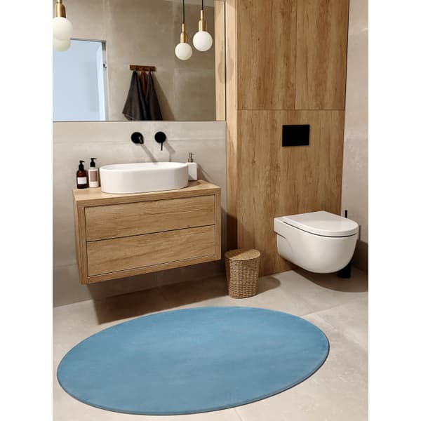 Moderne vask tæppe POSH cirkel shaggy, plys, tyk anti-slip blå, cirkel 80 cm