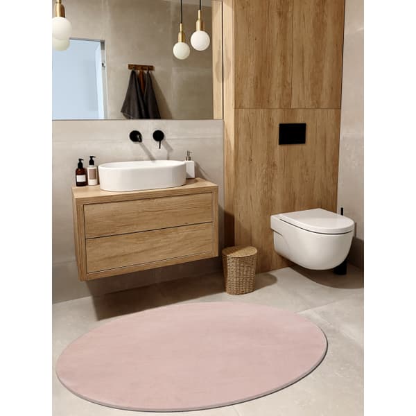 Moderne vask tæppe POSH cirkel shaggy, plys, tyk anti-slip lyserød, cirkel 80 cm