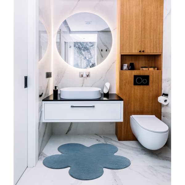 Moderni pesu matto SHAPE 3106 Kukka shaggy - sininen muhkea liukastumisenesto, 80x80 cm
