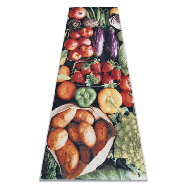 ANDRE 1711 matto Hedelmiä ja kasviksia, keittiö, liukumaton - vihreä, 80x200 cm