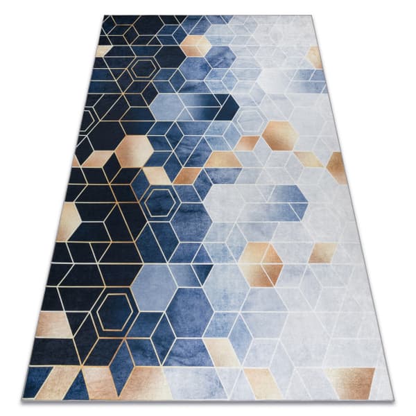 ANDRE 1216 matto Kuutio, geometrinen liukumaton - sininen, 80x150 cm