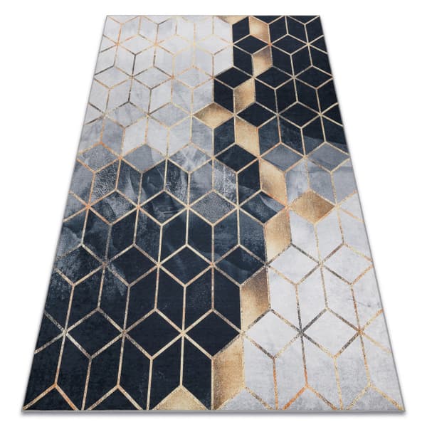 ANDRE 1171 matto Kuutio, geometrinen liukumaton - musta / kulta, 160x220 cm