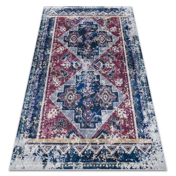 ANDRE 1136 tvättmatta orientalisk vintage halkskydd - rödvin / blå, 160x220 cm