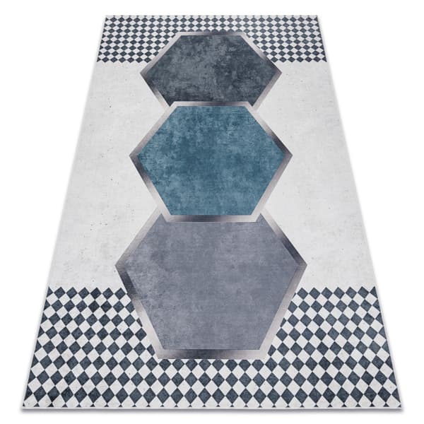 ANDRE 1863 matto timantteja, geometrinen liukumaton - valkoinen / musta, 120x170 cm