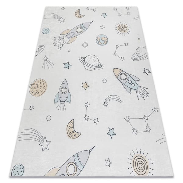 BAMBINO 1278 matto Avaruusraketti tilaa lapsille liukumaton - kerma, 80x150 cm