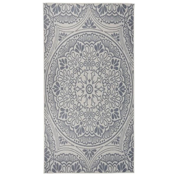 vidaXL Utendørs flatvevd teppe 80x150 cm blå mønster