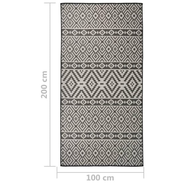 vidaXL Utendørs flatvevd teppe 100x200 cm svart striper