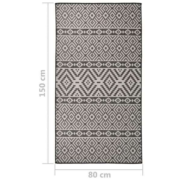 vidaXL Utendørs flatvevd teppe 80x150 cm svart striper
