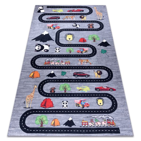 BAMBINO 2092 Kadut, autoja enhjørning lapsille liukumaton - antrasiitti, 160x220 cm