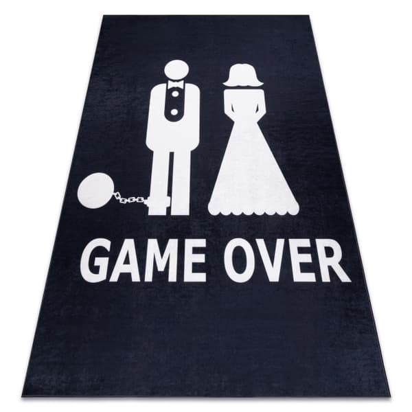Vaskbart tæppe BAMBINO 2104 'Game over' bryllup, polterabend, anti-skrid - sort, 80x150 cm