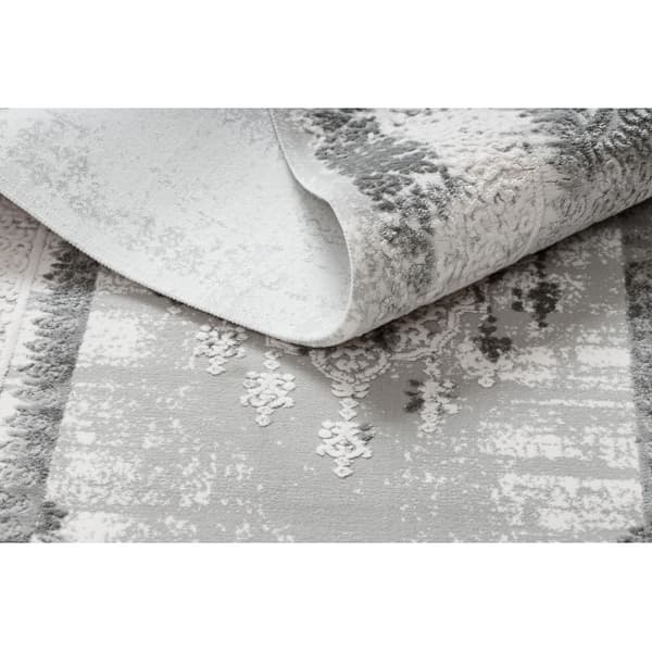 Matta ACRYLIC VALS 8801 Ram ornament ivory / grå, 100x200 cm