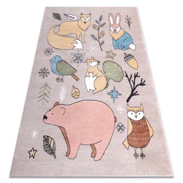 Matto FUN Forester lapsille, eläimet, metsä beige, 120x170 cm