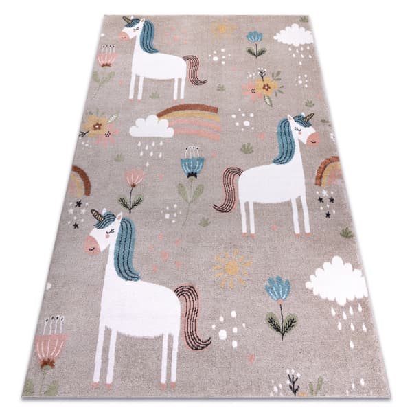 Matto FUN Sweety lapsille, yksisarvinen, sateenkaari beige, 140x190 cm
