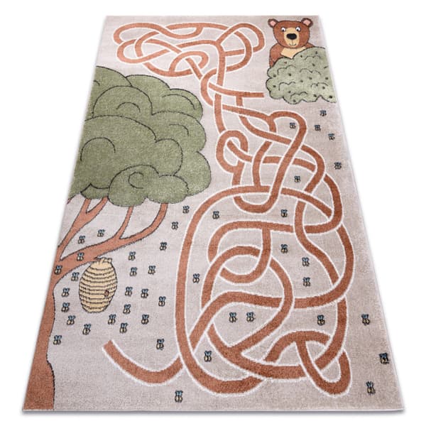 Matto FUN Honey lapsille, karhu, mehiläiset beige, 140x190 cm