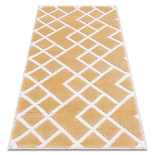 Matto AKRYYLI VALS 3232 Geometrinen spatiaalinen 3D keltainen / norsunluu , 70x140 cm