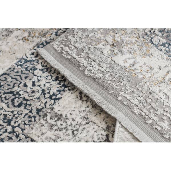 Modern Matta TULS strukturell, fringe 51323 vintage, Ram, rosette elfenben / grå , 120x170 cm