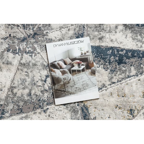 Modern Matta TULS strukturell, fringe 51326 geometrisk, mosaik ivory / blå, 80x150 cm